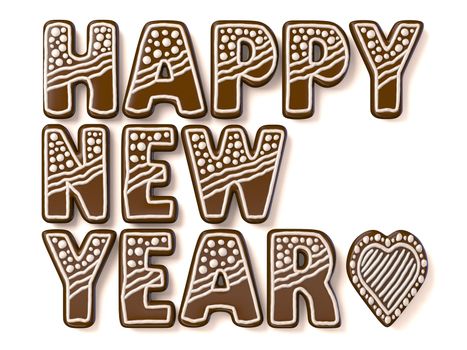 Happy new year gingerbread sign. 3D render illustration isolated on white background