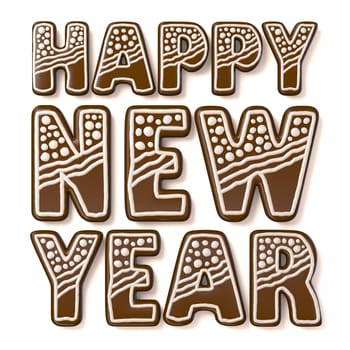Happy new year gingerbread sign. 3D render illustration isolated on white background