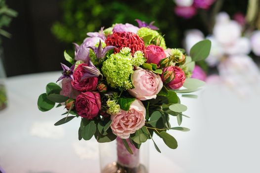 beautiful wedding bouquet on table for restaurant decor