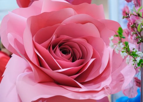 red paper flower. Wedding Decor in photo zone