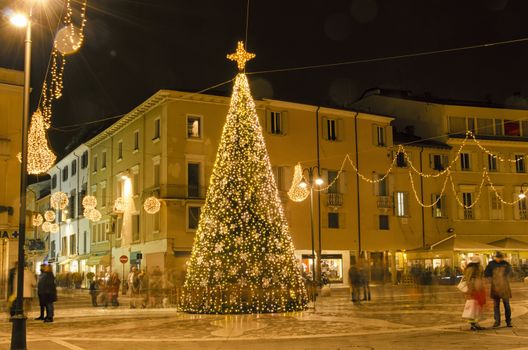 Christmas ornaments in the historic center of Rimini