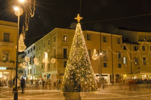 Christmas ornaments in the old town of Rimini