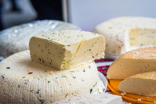 pieces of delicious white cheese with spices