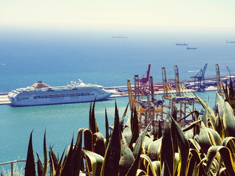 Commercial port with container ship - Aerial footage