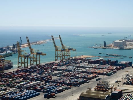 Commercial port with container ship - Aerial footage