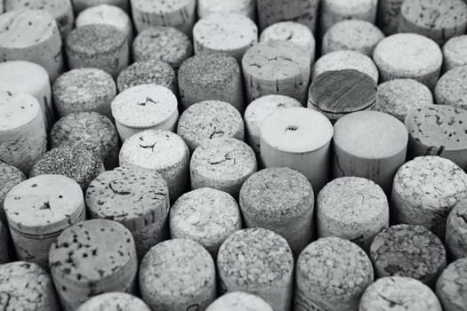 Closeup of a wall of used wine corks. A random selection of used wine corks