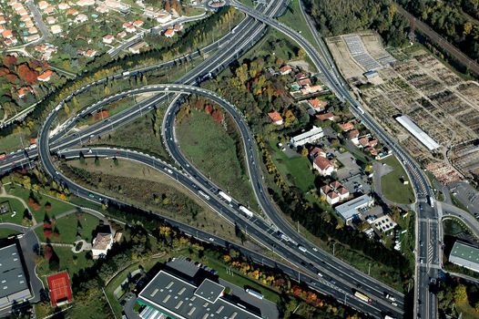 Aerial view of highway, Bordeaux, France, Europe