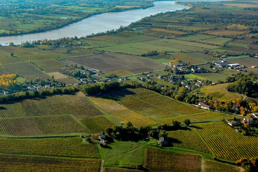 Aerial wiev Fronsac Vineyard landscape, Vineyard south west of France, Europe