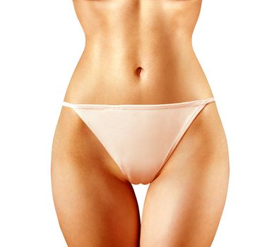 Closeup shape of woman in panties on white background