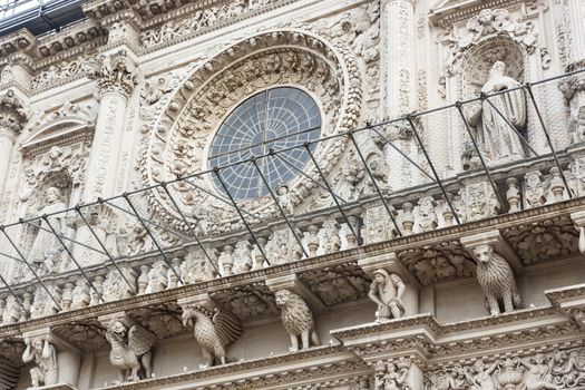 The Basilica of the Holy Cross in Lecce with a scaffolding used for the restoration