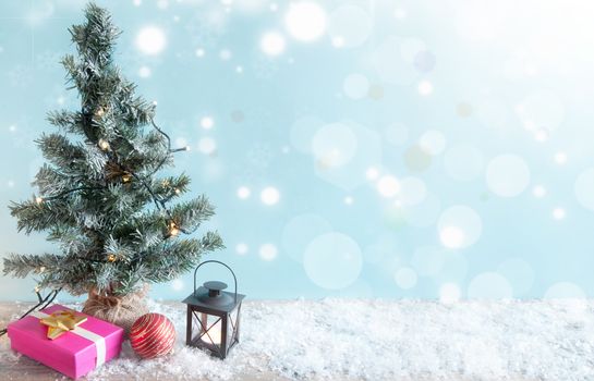 Christmas tree background with gifts and lights 