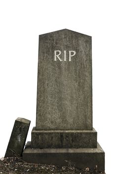 Isolated Ancient Gravestone With RIP (Rest In Peace) Engraving On A White Background