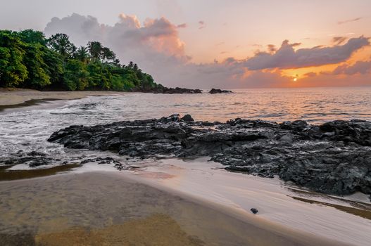 Sunset in Tobago beach at dusk natural beauty