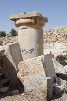 KANGAVAR, IRAN - OCTOBER 3, 2016: Ruins of Anahita Temple, historical site of Kangavar on October 3, 2016 in Iran, Asia