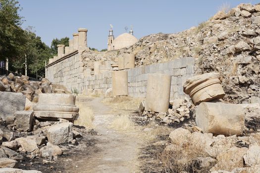 KANGAVAR, IRAN - OCTOBER 3, 2016: Ruins of Anahita Temple, historical site of Kangavar on October 3, 2016 in Iran, Asia
