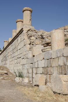 KANGAVAR, IRAN - OCTOBER 3, 2016: Ruins of Anahita Temple, historical site of Kangavar on October 3, 2016 in Iran, Asia