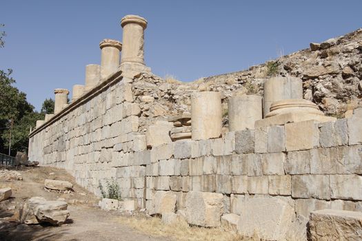 KANGAVAR, IRAN - OCTOBER 3, 2016: Ruins of Anahita Temple, historical site of Kangavar on October 3, 2016 in Iran, Asia