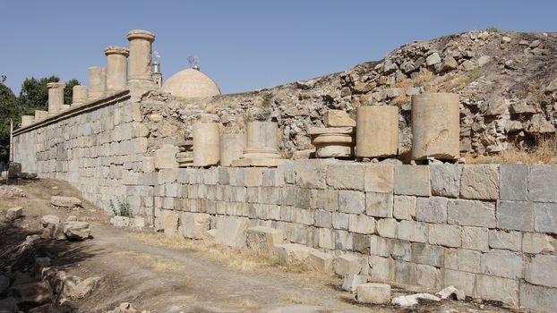 KANGAVAR, IRAN - OCTOBER 3, 2016: Ruins of Anahita Temple, historical site of Kangavar on October 3, 2016 in Iran, Asia