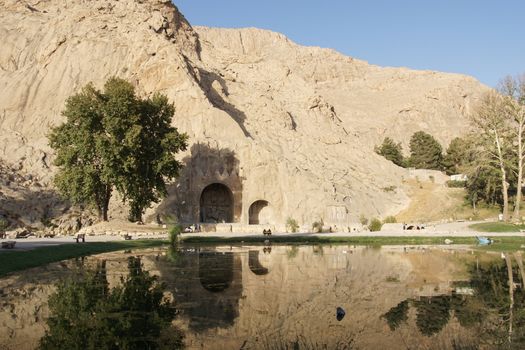 KERMANSHAH, IRAN - OCTOBER 3, 2016: Caves Taq-e Bostan, historical site of Kermanshah on October 3, 2016 in Iran, Asia