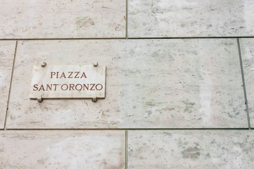Plate affixed to the wall for Sant'Oronzo Square in Lecce, cultural and tourist landmark