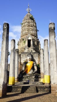 Main approach to Wat Phra Si Rattana Mahathat Echliyong in Sukhothai temple world heritage vertical