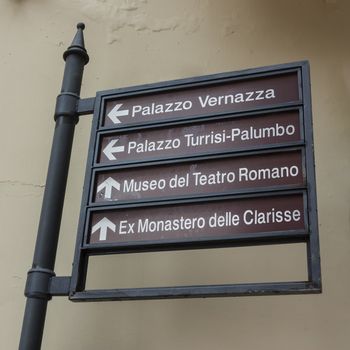 Signals of monumental signs in downtown Lecce.È the main town of the Salento peninsula, a reference point for tourism and culture