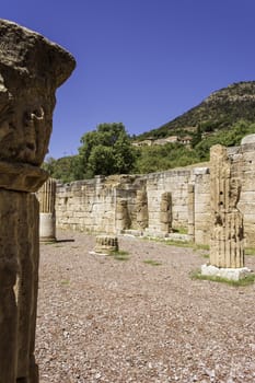 Pillar ruins at Ancient Messini, Messinia at Peloponnese, Greece