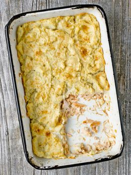 close up of rustic english fish pie