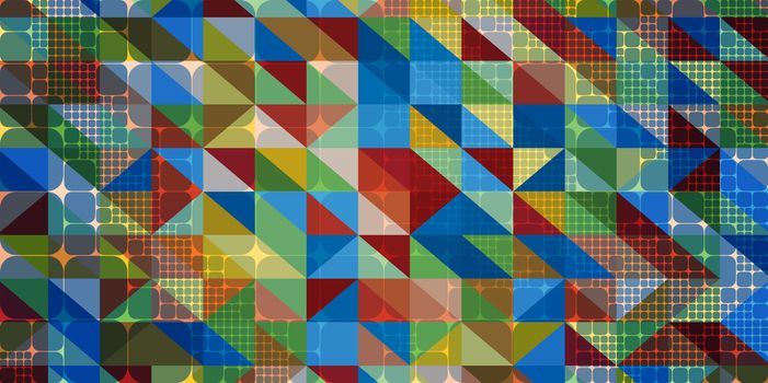 Abstract bright graphic art pattern background full of squares and triangles.