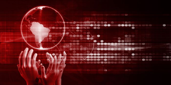 Global Distribution System with Hands Reaching for Globe