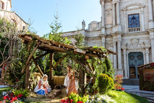 A typical Italian nativity scene next to the cathedral