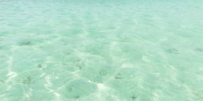 Clear Caribbean sea water surface at Nylon Pool Tobago West Indies shallow depth