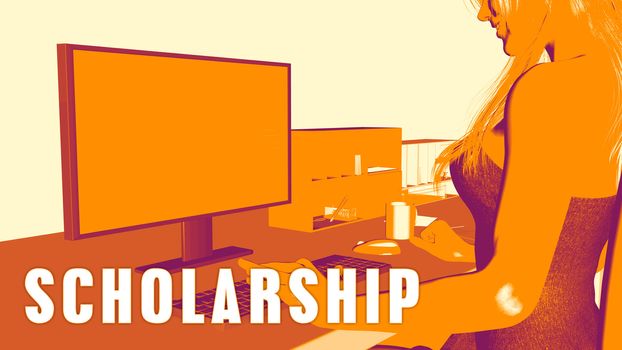 Scholarship Concept Course with Woman Looking at Computer