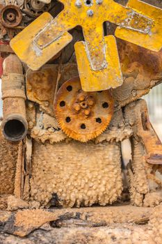 old part motor covered with sea salt crystals