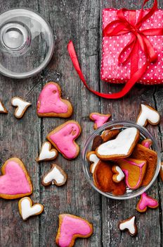 Valentines Day heart shaped cookies in glass jar