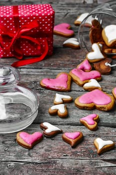 Valentines Day heart shaped cookies in glass jar