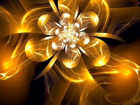 Fractal glass flower - abstract computer-generated image. Digital art: bright glossy petals on a wavy background. For cards, posters, banners.
