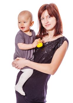 Mother with daughter posing together isolated on white