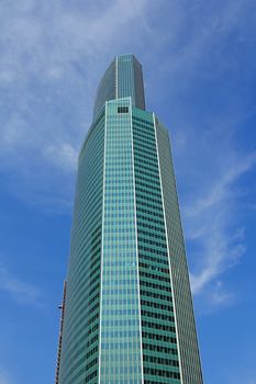 Modern buildings of glass and steel skyscrapers against the sky.