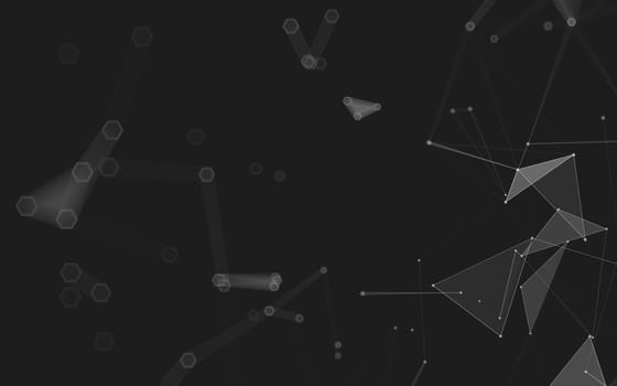 Abstract polygonal space low poly dark background with connecting dots and lines. Connection structure. 3d rendering