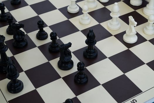 A shot of a chess board during the game