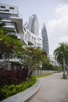 Singapore, Republic of Singapore - 05 November, 2014: Cityscape skyscraper architecture sunset view of downtown