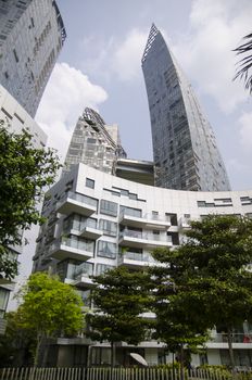 Singapore, Republic of Singapore - 05 November, 2014: Cityscape skyscraper architecture sunset view of downtown