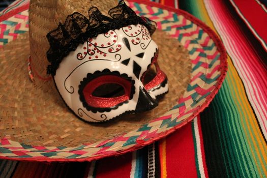 Mexico poncho sombrero skull background fiesta cinco de mayo decoration bunting flag