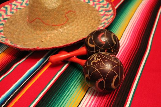 Mexico poncho sombrero maracas background fiesta cinco de mayo decoration bunting flags