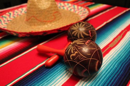 Mexico poncho sombrero maracas background fiesta cinco de mayo decoration bunting flags