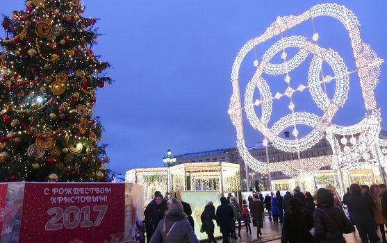 Russia Moscow Kremlin and Christmas decorations