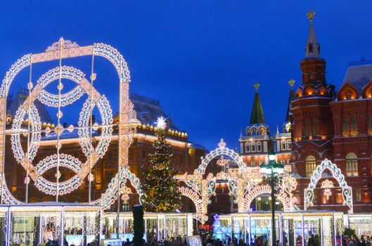 Russia Moscow Kremlin and Christmas decorations 2016