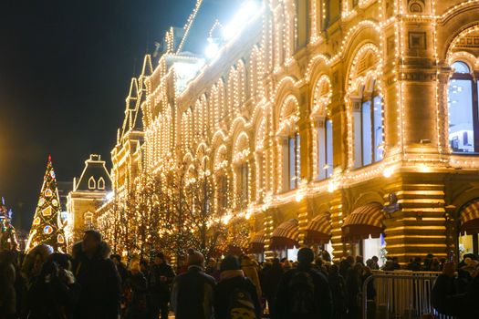 Russia.Moscow 2016 .Gum (store) next to the Kremlin in the New Year lighting design