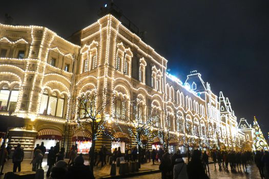 Gum (store) next to the Kremlin in the New Year lighting design